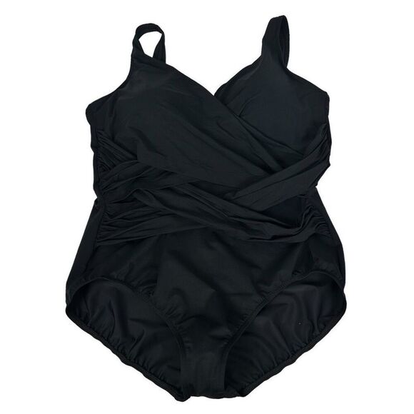 Lands End Womens Plus Size SlenderSuit Tummy Control V-neck Wrap One Piece Swims - Picture 2 of 11